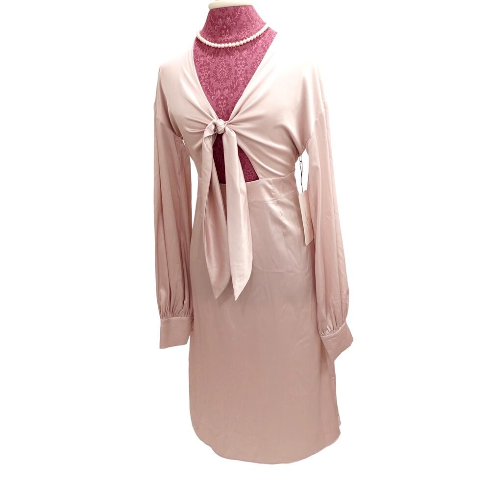 EPISODE Satiny Rose Pink Dress with a cut out Waist and Bow Detail